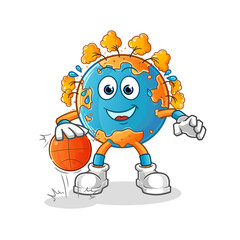 autumn earth dribble basketball character. cartoon mascot vector