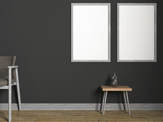 empty room with blackboard and frame