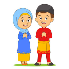 Hari Raya Eid Day Happy Muslim Man and Woman