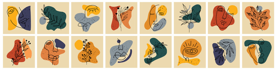 Collection of highlight story covers for social media. Pastel hand drawn backgrounds. Round elements and icons with dots, abstract shapes, lines, floral details, texture for your blog or website.