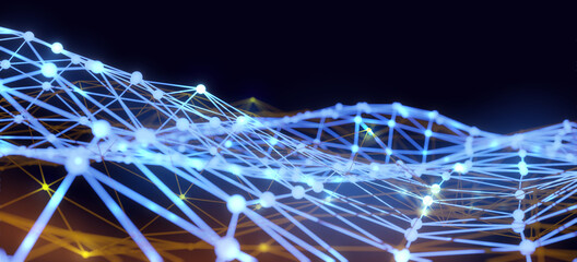 3D Render Abstract Sci Fi neon background, network, connections, computer and technology idea