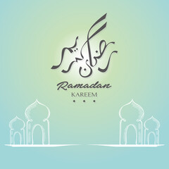 Ramadan Kareem background design. background for greeting card with mosque and calligraphy