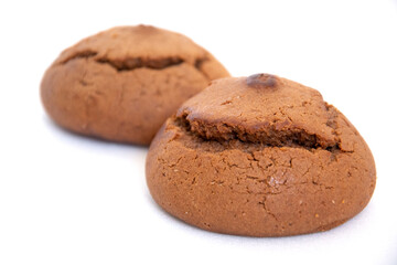 Round oatmeal cookies. Cookies close-up on a white background. Sweet pastries.