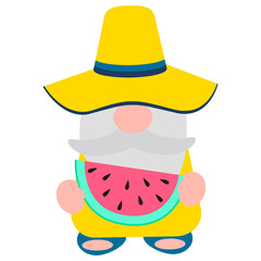 Cute gnome with watermelon, vector illustration art.