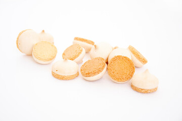 Small round cookies close-up. A bunch of sweet buns. Sweet pastries.