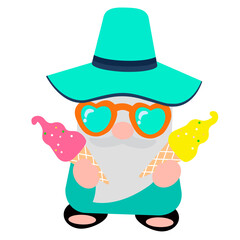 Cute gnome with icecreame, vector illustration art.