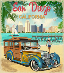 San Diego,California retro poster.