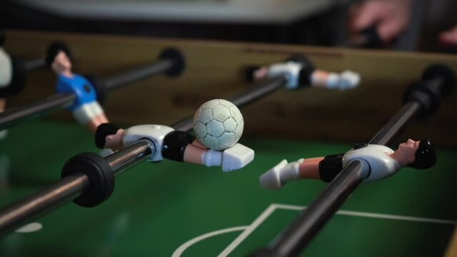 Playing Table Soccer (Football) Game Close Up Of trick
Passing the Ball. Life Hack 