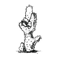 Digitally drawn illustration. Graphic style. Can be used as tattoo, print or background. Cactus.