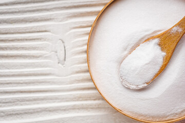 baking soda powder on wooden rustic background background