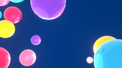 3d rendering picture of colorful balls on blue background.