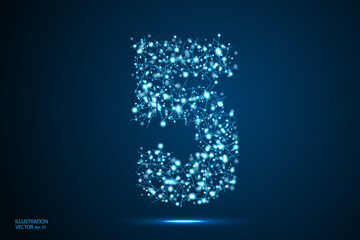 Abstract number five, figure 5, consisting of triangles, circles, spots of decay, stars. Vector eps 10.