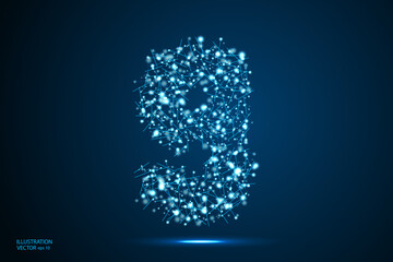 Abstract number nine, figure 9, consisting of triangles, circles, spots of decay, stars. Vector eps 10.