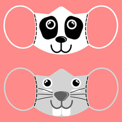 Illustration vector graphic cartoon character of masks with animal face of panda and rabbit