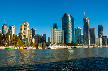 Fototapeta na wymiar Beautiful view of Brisbane Central Business District Cityscape in the Brisbane River Side from the river.