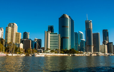 Beautiful view of Brisbane Central Business District Cityscape in the Brisbane River Side from the river.