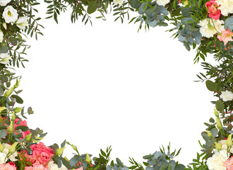frame of flowers roses red pink white isolated​ with clipping path​