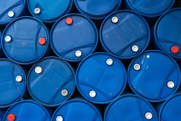 The stack of blue drums in a very beautiful pattern.