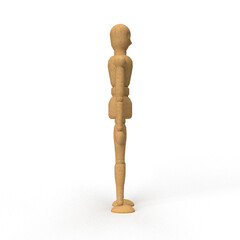 wooden mannequin standing on white background