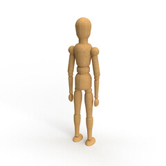 wooden mannequin standing on white background