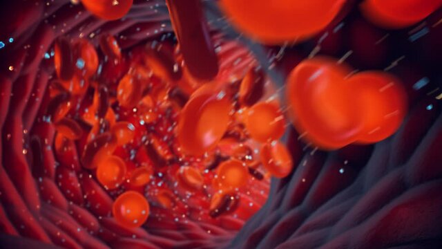 Diabetes is a metabolic disorder caused by high levels of blood sugar. Animation of glucose and insulin molecules in a blood vessel.