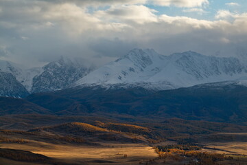 Russia. South Of Western Siberia, Mountain Altai. Autumn sunset in the North-Chuyskiy mountain range in the heart of the Kurai steppe.