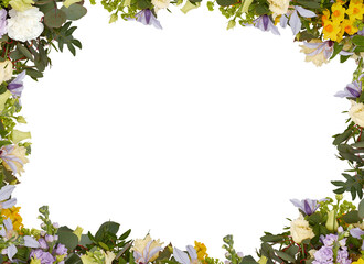 frame of flowers white yellow isolated​ with clipping​ path​