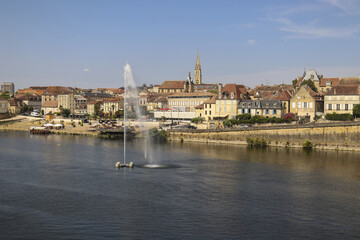 View of Bergerac from the other side of Dordoña river. French region of Nouvelle-Aquitaine. France