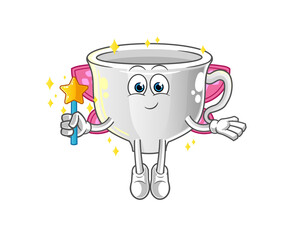 cup fairy with wings and stick character. cartoon mascot vector