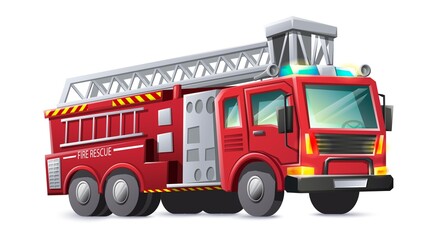Fototapeta na wymiar Vector cartoon style fire rescues red truck, isolated on white background.