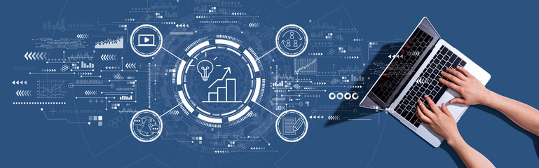 Content marketing concept with woman using a laptop computer