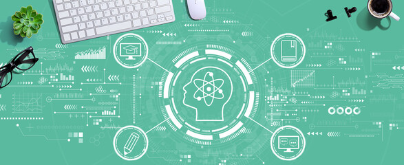 Online education concept with a computer keyboard and a mouse