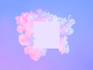Creative abstract neon background with copy space. Empty white square and clouds made from white...