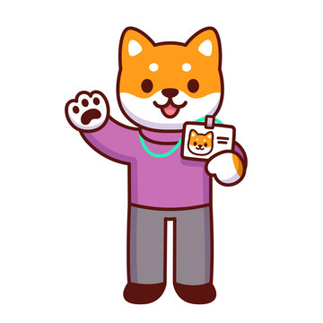 Cute dog character with id badge