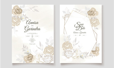  Beautiful floral frame wedding invitation card template Premium Vector