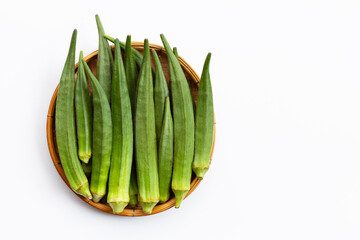 Fresh okra isolated on white.