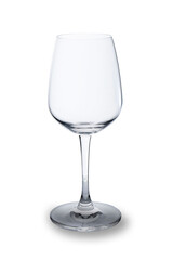 Empty champagne glasses on white background.