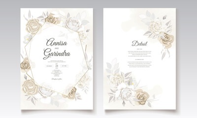  Beautiful floral frame wedding invitation card template Premium Vector