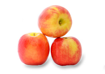 Three apples on white background.