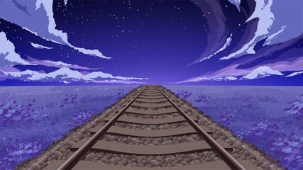 まっすぐな線路と草原の風景 フレームイラスト 地面 Wall Mural ふわぷか まっすぐな線路と草原の風景 フレームイラスト 地面 Wall Mural ふわぷか