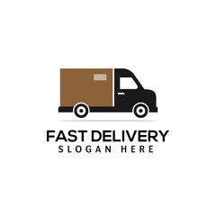 fast delivery logo design truck and package vector template