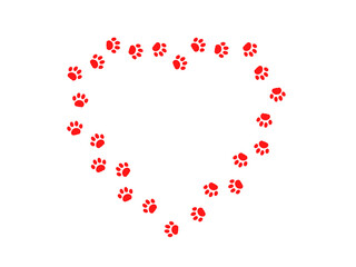red vector animal footprint walk heart love symbol