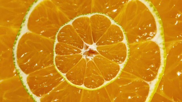 Zooming natural mandarins in minimal motion graphics seamless looped animation