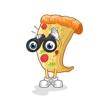 recommend clip art: pizza with binoculars character. cartoon mascot vector