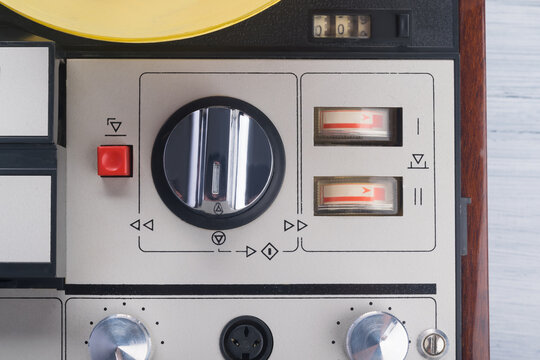 close-up of switches, retro turntable, magnetic film