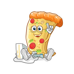 pizza playing video games vector. cartoon character