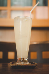 Yuzu orange juice with ice in restaurant