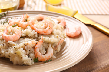 Plate with tasty risotto, closeup