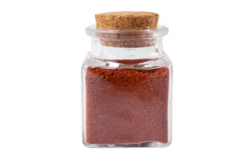 Tandoori Masala mix of spices in a glass jar isolated on white background. Spices and food ingredients.