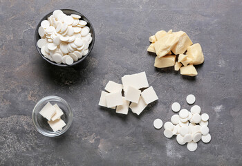 Set with delicious chocolate on dark background